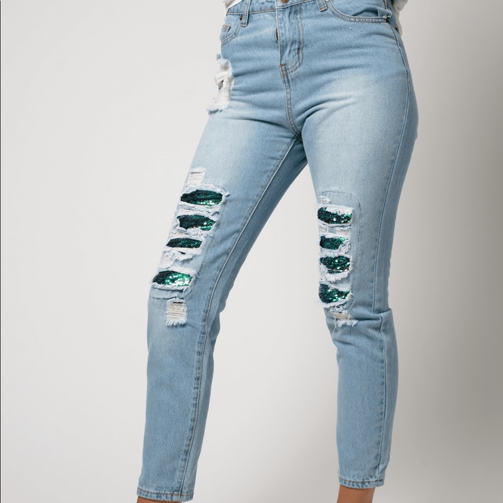 ASOS Liquor N Poker Skinny Sequin Ripped Jeans